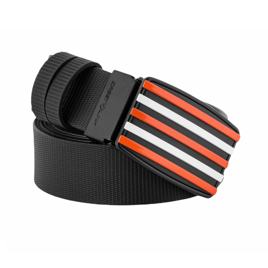 Black Leather Belt 95-189W with Orange Buckle